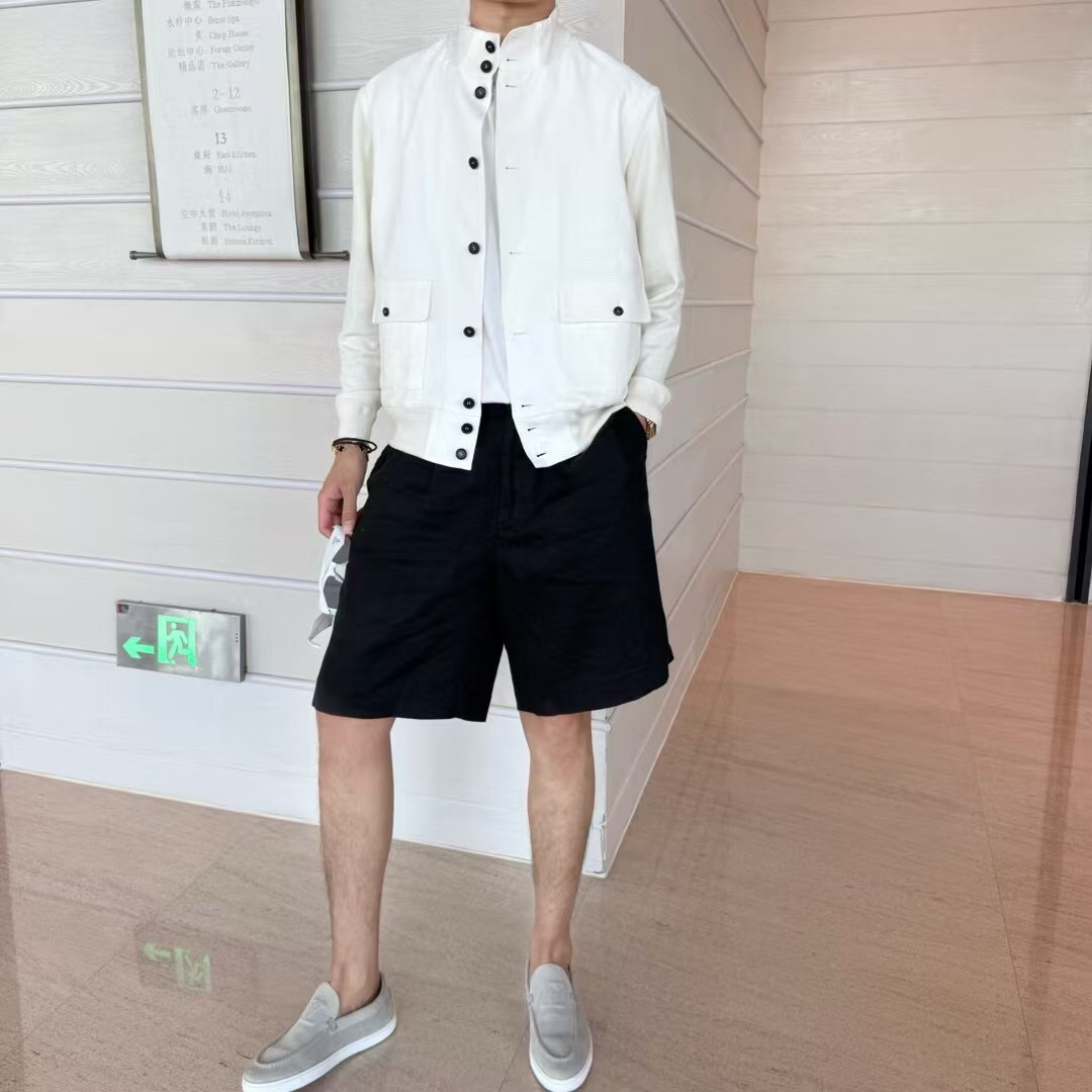 意大利春夏新款老钱风款拼接衬衫开衫立领纽扣时尚长袖夹克
