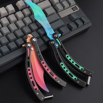 csgo蝴蝶刀训练练习未开刃高颜值不锈钢玩具新手多功能弯头折叠刀