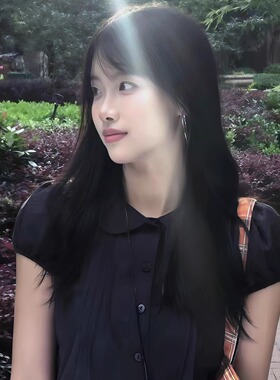 日系chic短袖衬衫女2款025夏季褶皱设计感别致百搭修身泡泡袖衬衣