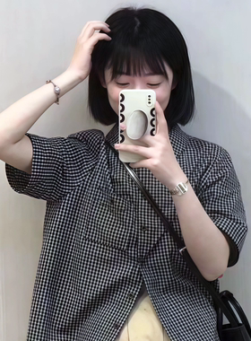 学院风复古格子短袖衬衫百搭休闲