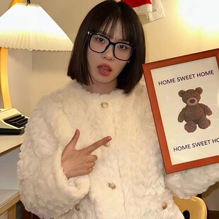奶fufu羊羔毛毛外套女款2025秋冬皮毛一体高级感保暖皮草短款上衣