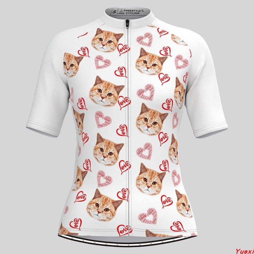 2021新款小猫脸自行车男女款夏季骑行服短袖上衣情侣款专业单车服