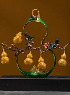 高端五福临门葫芦铜摆件客厅玄关隔断博古架装饰工艺品铜器乔迁礼