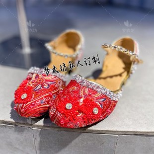 私人定制女童高跟鞋中国风走秀高跟鞋女童民族鞋绣花鞋礼服鞋