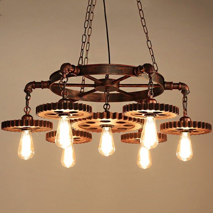 工业风齿轮吊灯美式复古怀旧餐厅火锅烧烤店酒吧发廊装饰铁艺吊灯,家装灯饰光源,餐厅吊灯,淘宝优惠券,粉丝福利购,淘宝优惠卷