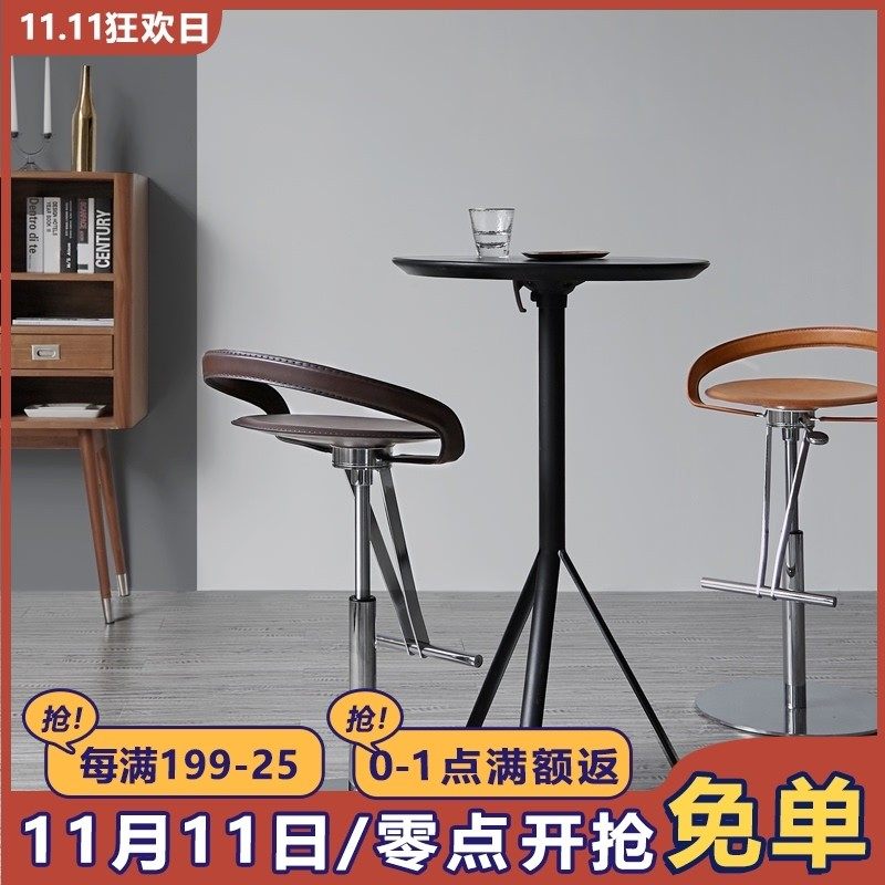 北欧轻奢时尚创意铁艺靠背旋转高脚酒吧椅吧台椅升降凳子现代简约
