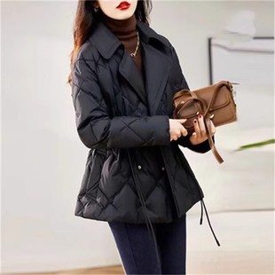 西装领轻薄羽绒棉服女短款2024年冬季新款小个子收腰修身显瘦外套