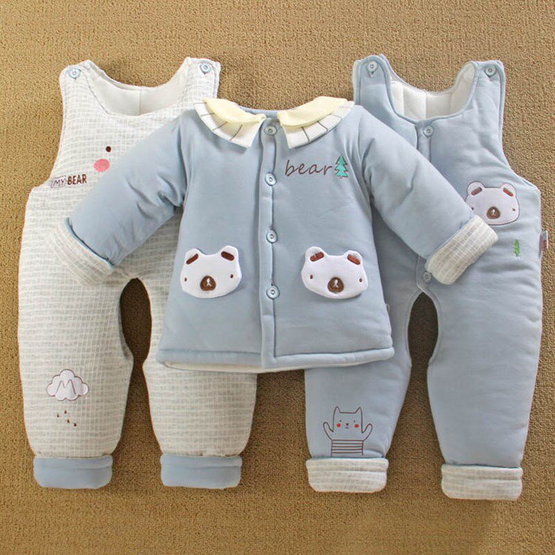 七6四8个月款婴儿加厚棉服袄冬装男宝宝衣服背带裤三件套装冬季天