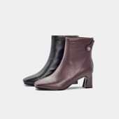 2024秋冬新款 百搭女鞋 真皮牛皮方头粗跟短靴J女中跟时装 靴时尚