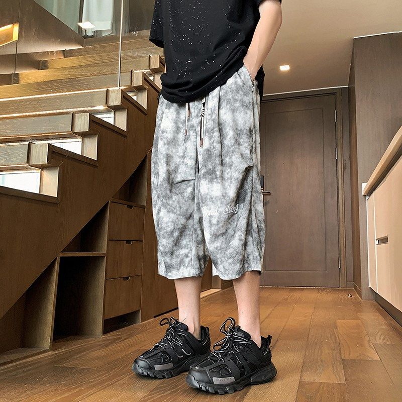 扎染刺绣休闲七分短裤男脏脏裤夏季加肥大码潮胖人宽松直筒阔腿裤,男装,短裤,淘宝优惠券,粉丝福利购,淘宝优惠卷