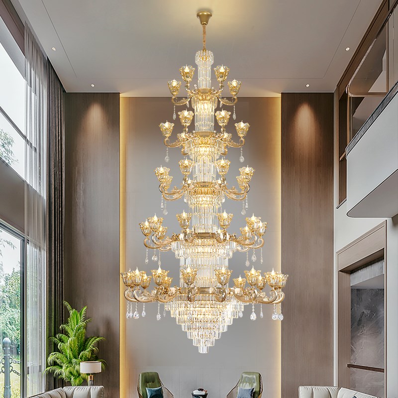 2024新款复式楼客厅大吊灯别墅中空大厅楼梯跃层楼中楼欧式水晶灯