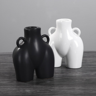 北欧人体屁股陶瓷干花花瓶现代家居软装 桌面饰品样板间摆件