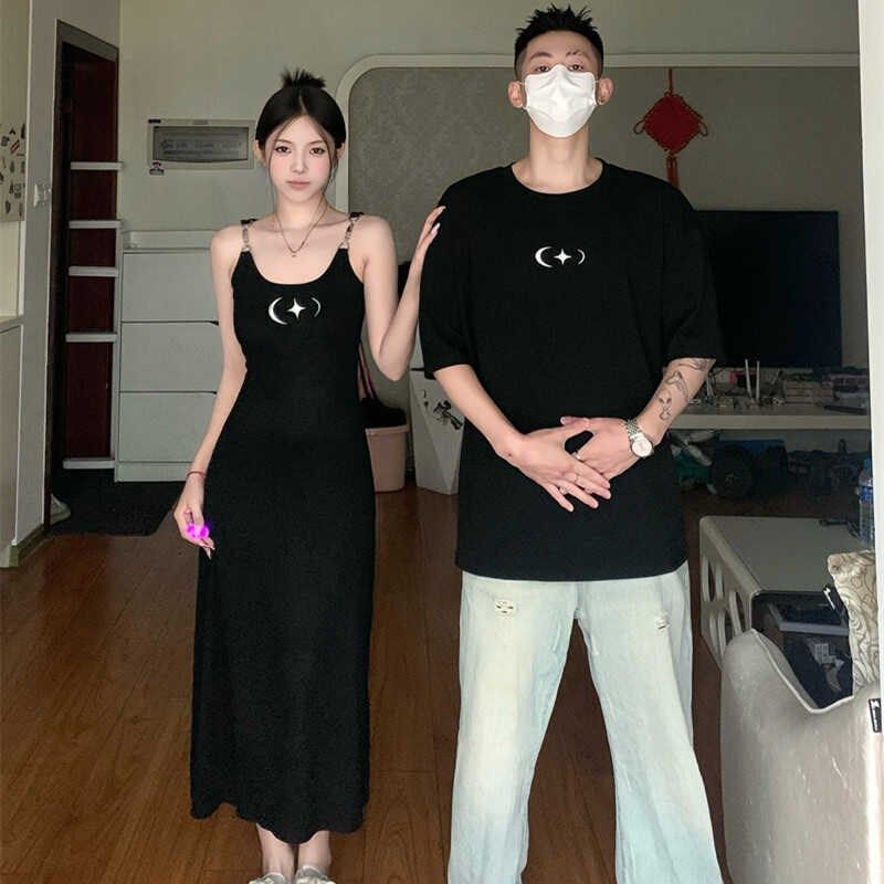 特别的网红情侣装一裙一衣2024新款夏季设计感小众法式辣妹吊带裙,男装,T恤,淘宝优惠券,粉丝福利购,淘宝优惠卷