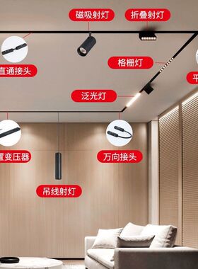 磁吸轨道灯套装嵌入式客餐厅家用无主灯设计暗装预埋吸磁导轨条