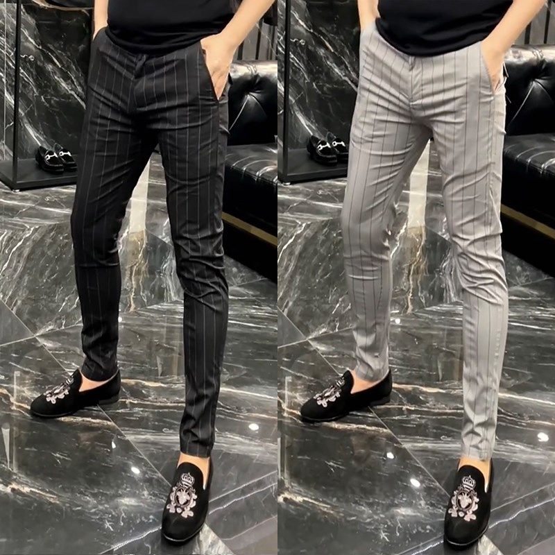 条纹休闲长裤男士夏季新款高档韩版修身直筒裤商务百搭小脚西装裤,男装,休闲裤,淘宝优惠券,粉丝福利购,淘宝优惠卷