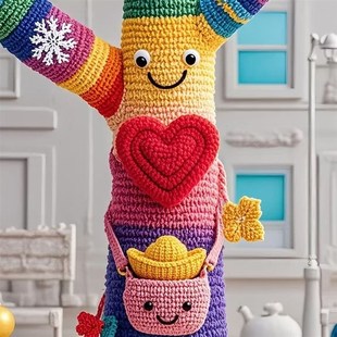 大树穿毛衣成品圣诞节装饰彩色编织毛衣树毛绒柱子毛线抱抱树木