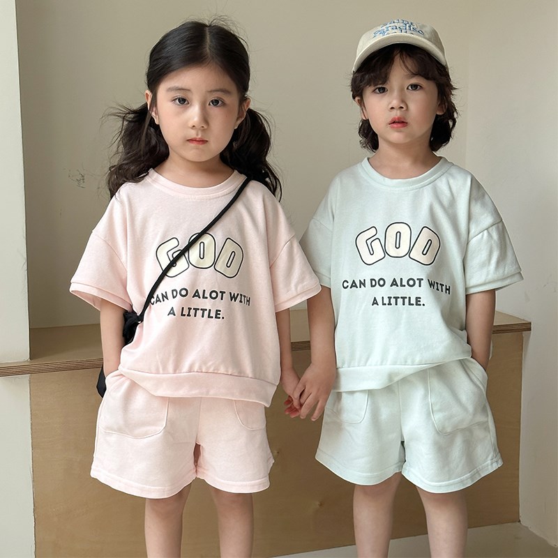 儿童夏季套装运动薄款女童宽松宝宝衣服2025新款男童休闲短袖短裤