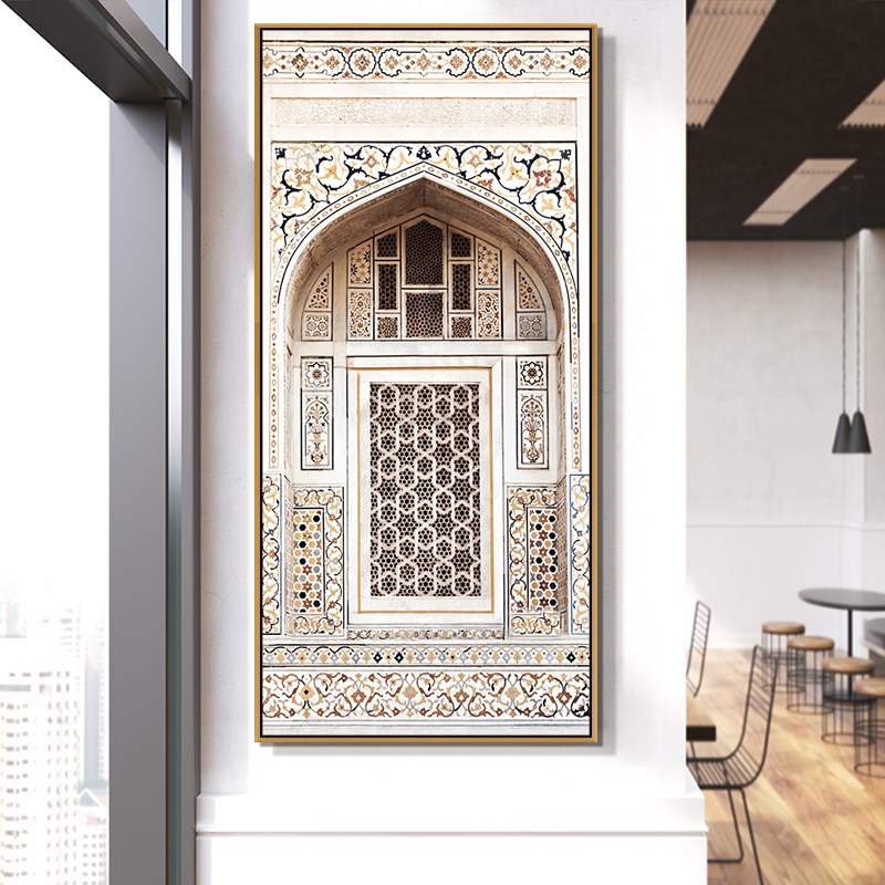 北欧摩洛哥竖版走廊楼梯画入户玄A关装饰画3D延伸壁画建筑挂墙画图片