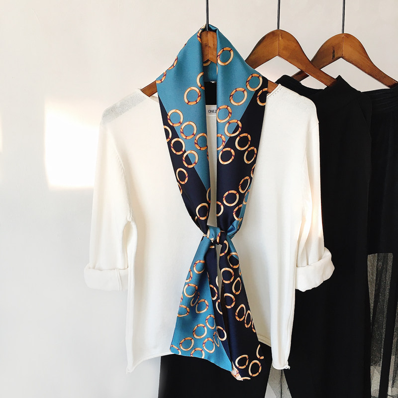 韩国新款双层长条小丝巾女春秋夏季装饰飘带纱巾时尚百搭领巾围巾