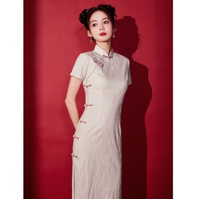 旗袍2025新款夏季改良年轻款少女新中式日常可穿素雅女小个子白色