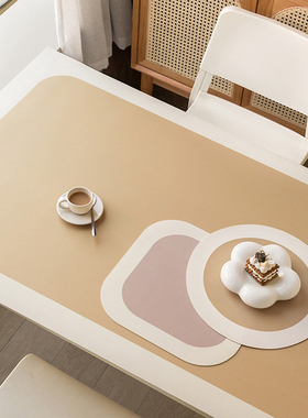 法式奶油皮革桌垫防水防油餐桌布纯色pHvc免洗防烫茶几桌垫可定制