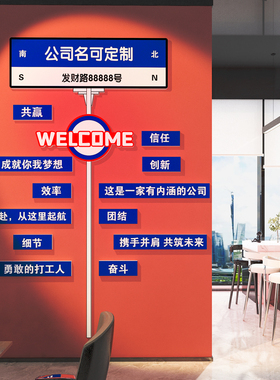 创意路牌公司文化墙定制办公室墙面装饰氛围布置企业励志标语墙贴