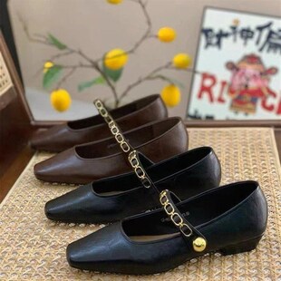 女鞋皮鞋单鞋百搭粗n跟平底浅口鞋子春秋夏季黑色复古春季韩版中