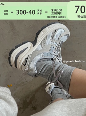 甜桃泡泡灰色f厚底透气老爹鞋女夏2024新款增高百搭网面休闲运动