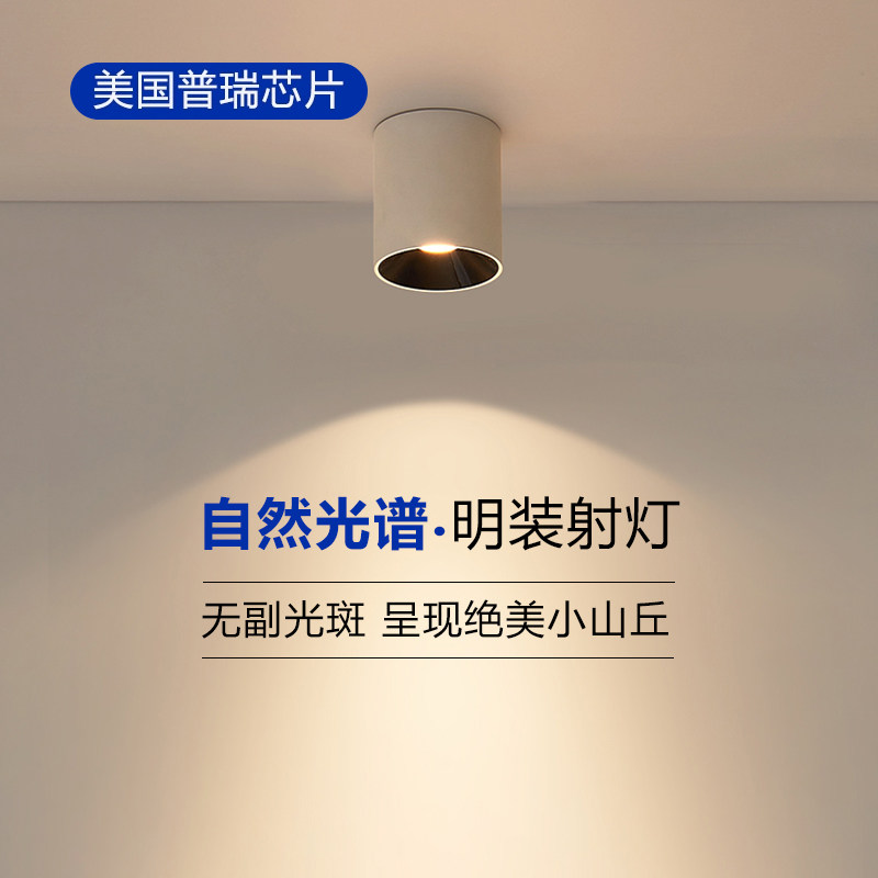 明装射灯全光谱护眼斗胆灯2024新款高级感走廊过道灯卧室防眩筒灯,家装灯饰光源,明装筒灯,淘宝优惠券,粉丝福利购,淘宝优惠卷