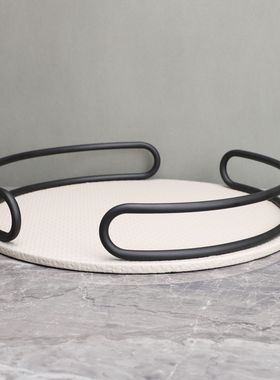 简约现代圆形托盘样板房售楼部卧室书房客厅桌面玄关软装饰品摆件