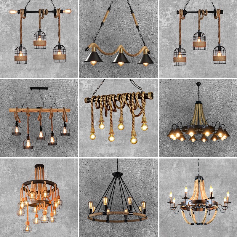 工业风复古麻绳吊灯烧烤火锅店铺咖啡厅餐馆包厢商用个性装饰灯具