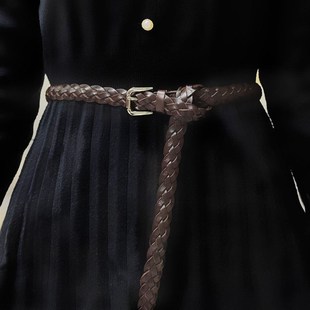 编织皮带女真皮i窄装饰打结手工头层纯牛皮复古细百搭牛仔裤腰带