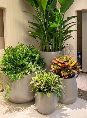 玻璃钢组合花盆室内写字楼商场装饰落地花器简约现代软装美陈花钵