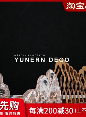 现代轻奢新中式金属假山桌面摆件样D板间客厅玄关柜软装工艺品摆