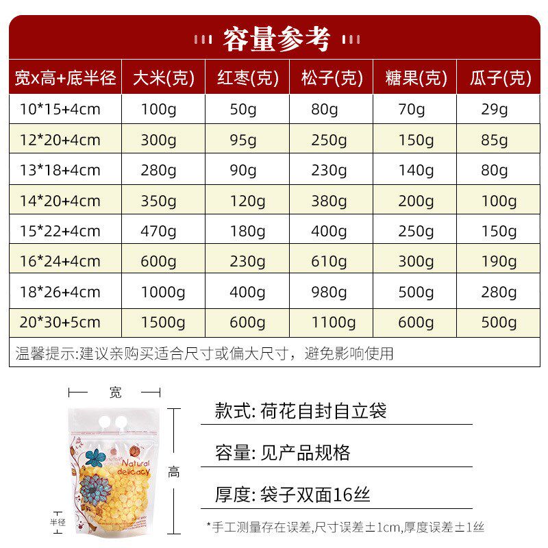 印花食品自封袋干果花茶自立加厚拉链袋M子干货透明磨砂包装袋