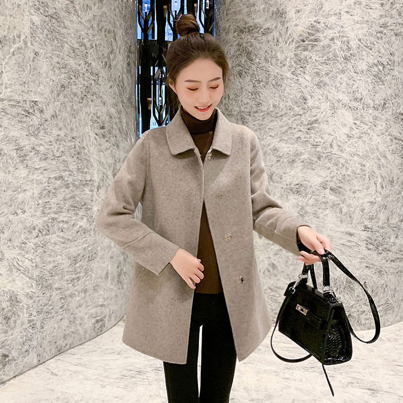 小个子双面羊绒呢子大衣女中长款2023秋冬新款修身气质毛呢外套女