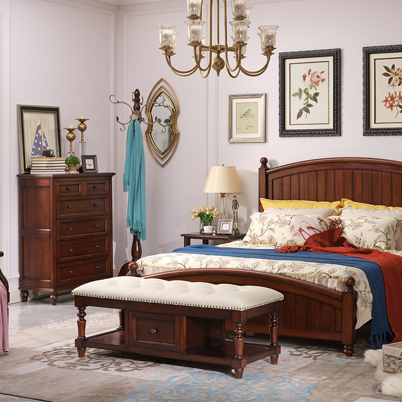 美式实木真皮床尾凳m卧室床前塌主卧放衣凳1.33米入户换鞋凳