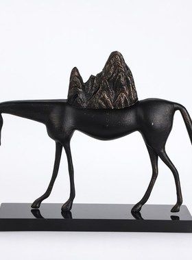 现代轻奢金属动物马摆件客厅玄关电视柜样板房新中式家居软装饰品