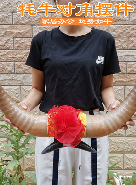 天然牦牛对角摆件客厅家居饰品办C公室桌商务高档开业礼品牛气冲