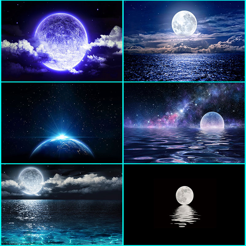 鱼缸背景纸高清立体壁纸水族箱壁画造景装饰3D星空Y月亮静电自粘