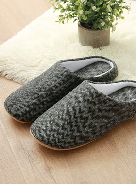 2022b日韩木地板布艺男女士家居室内棉麻拖鞋家用纯黑色棉布拖鞋