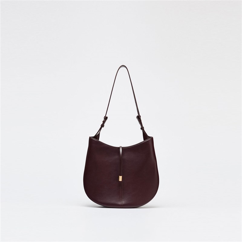 ZA2025春夏新品女包时尚百搭绛红色金属配件挂饰单肩大容量水桶包