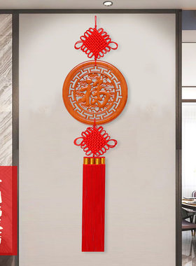 2023新款桃木中国结挂饰客厅高档福F字挂件玄关乔迁电视背景墙装