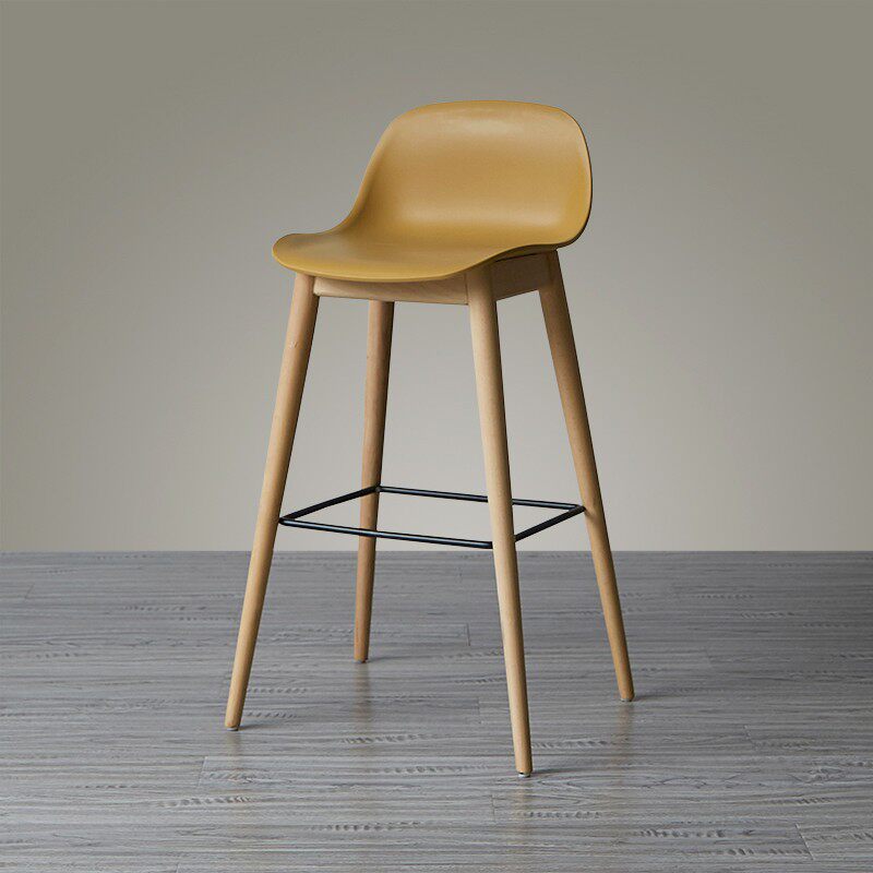 北欧风实木靠背吧椅现代简约实木腿高脚凳酒吧椅家用创意前台凳