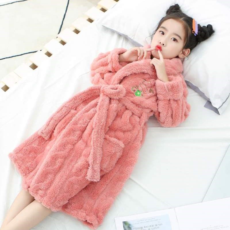法兰绒男童加厚加绒新款绒年家居服珊瑚2023冬天女童睡Y袍睡衣秋