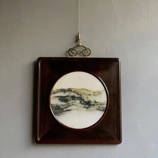 大红酸枝镶嵌云石方形挂屏w红木新中式客厅玄关背景墙装饰挂画