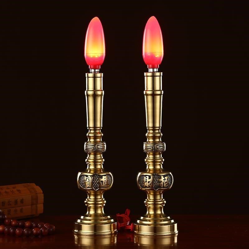 纯铜电子蜡烛供佛财神灯供灯家用一对佛灯led长明灯供奉佛前供灯