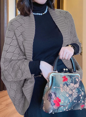 镂空针织开衫披肩新款慵懒外穿毛衣女宽松韩版秋冬季搭配旗袍外套