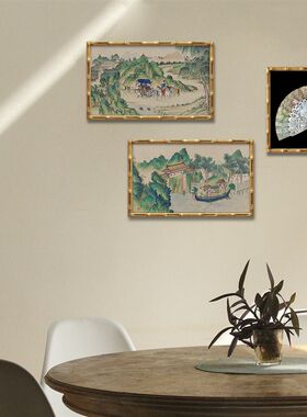 新中式红楼梦装饰画客厅挂画书房茶楼玄关壁画中古扇子墙壁装饰