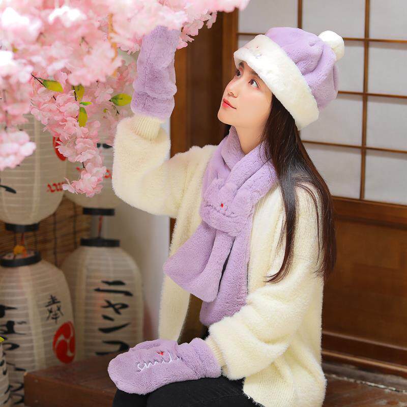 围巾手套两件套一体围脖女生日礼物带礼盒装套装冬季少女保暖